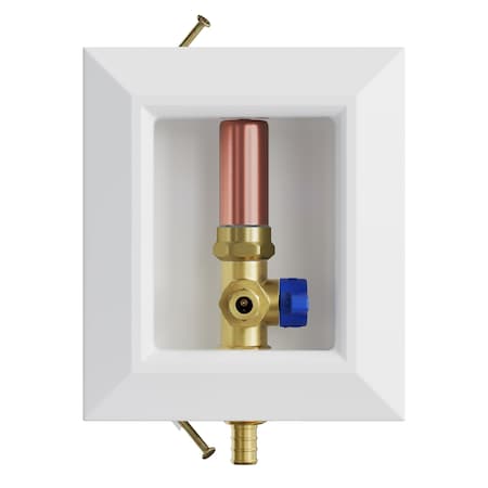 Jones Stephens Icemaker Box, Quarter Turn Valve with Water Hammer Arrestor, 1/2in. PEX F1807 Connection, Lead Free B05931LF